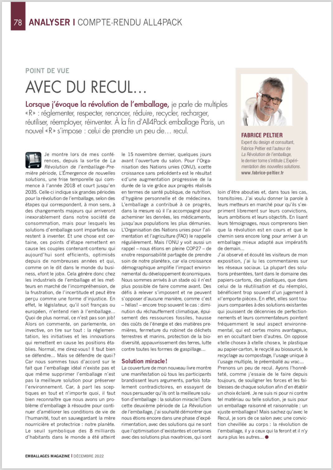 Fabrice Peltier - tribune libre Emballages Magazine