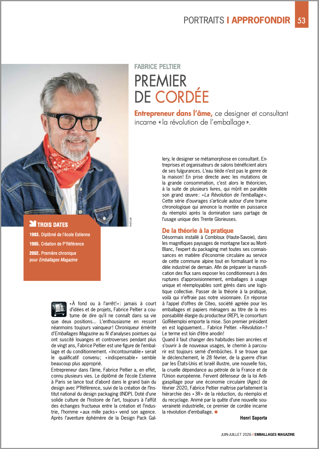 Fabrice Peltier - Premier de cord&eacute;e - Emballges Magazine