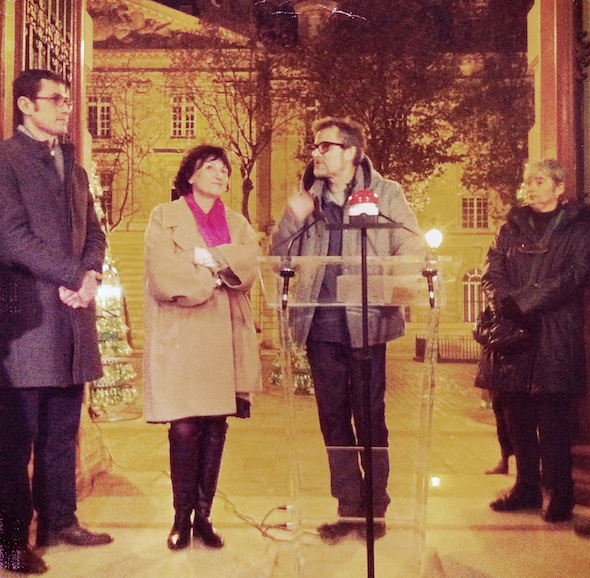 Fabrice Peltier et Dominique Bertinotti - éco design - Sapins de Noël recyclés - Mairie Paris 4